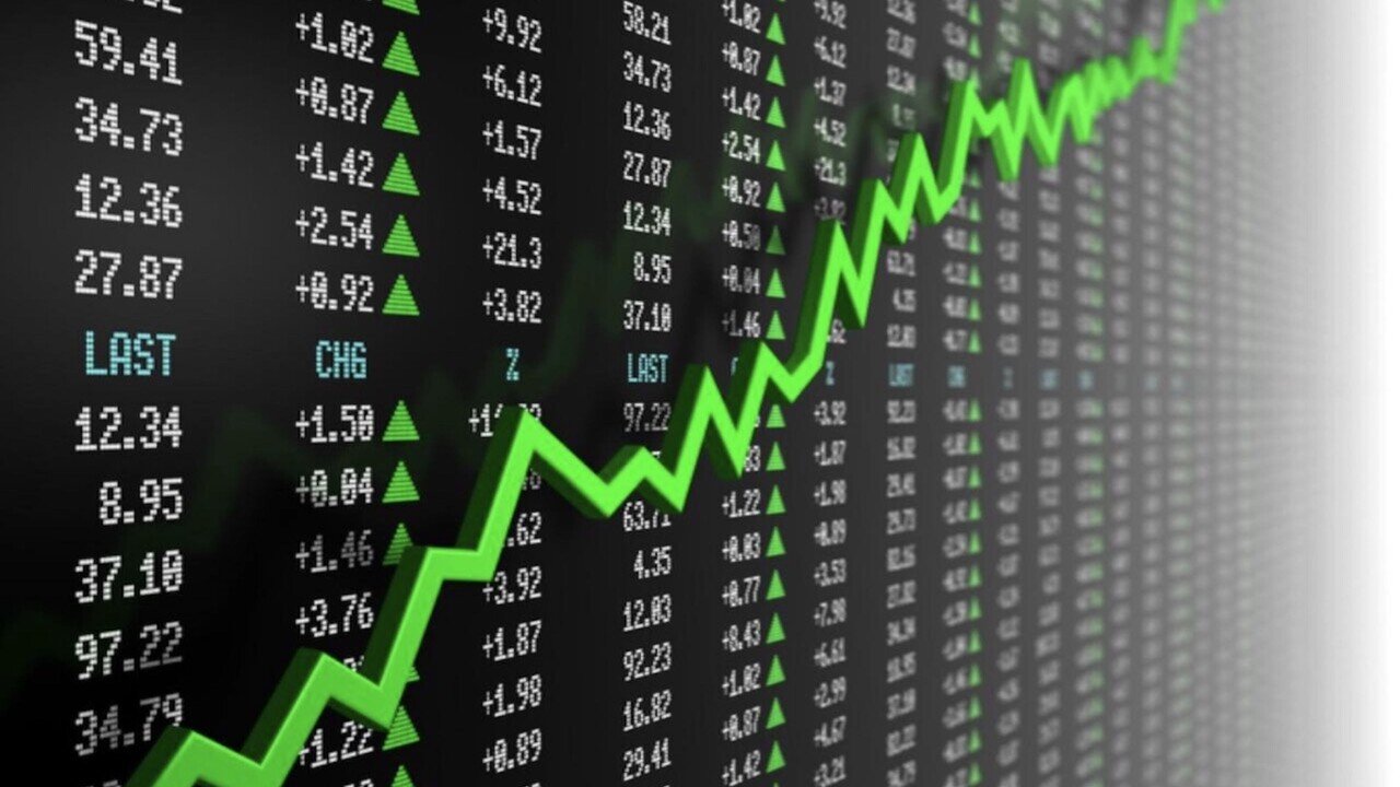 an image of a stock chart that has stocks rising