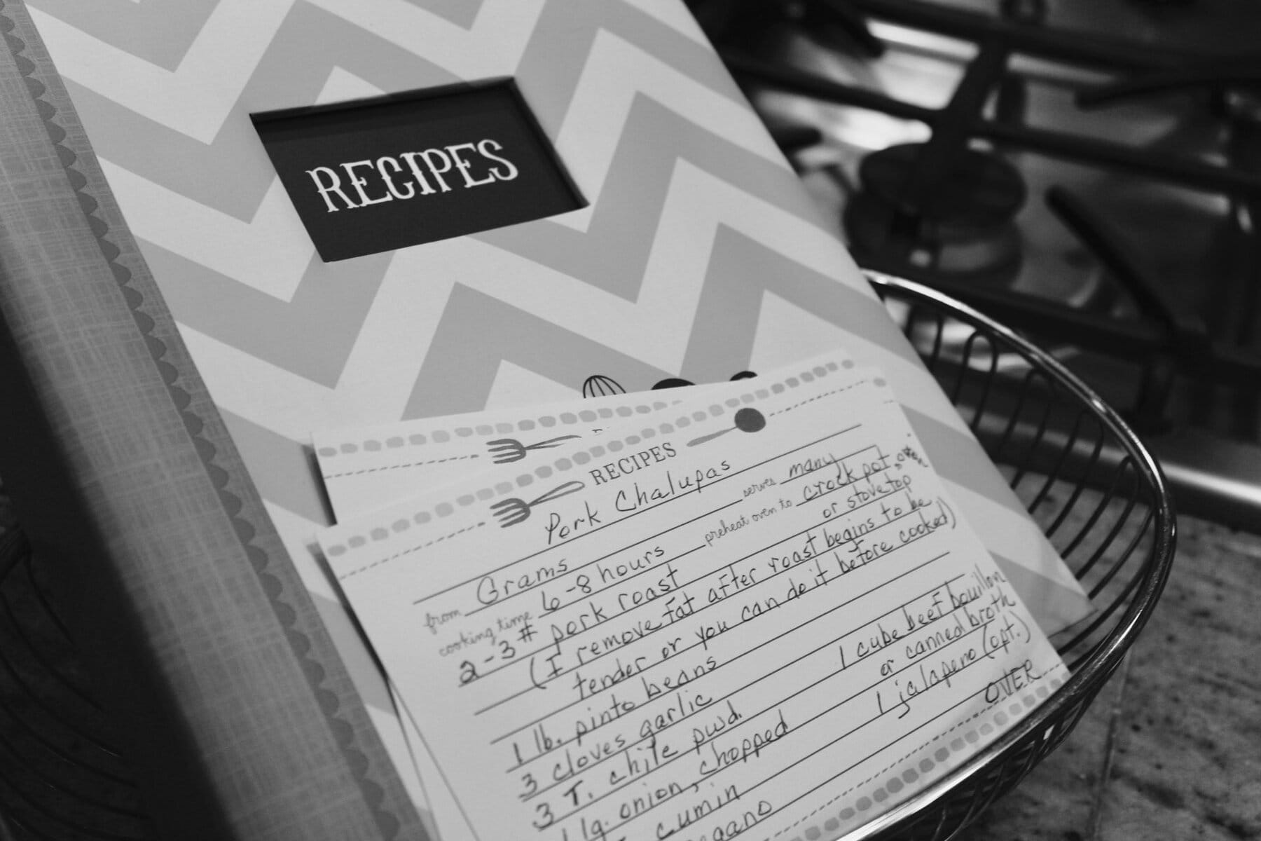 a black and white photo of a recipe book